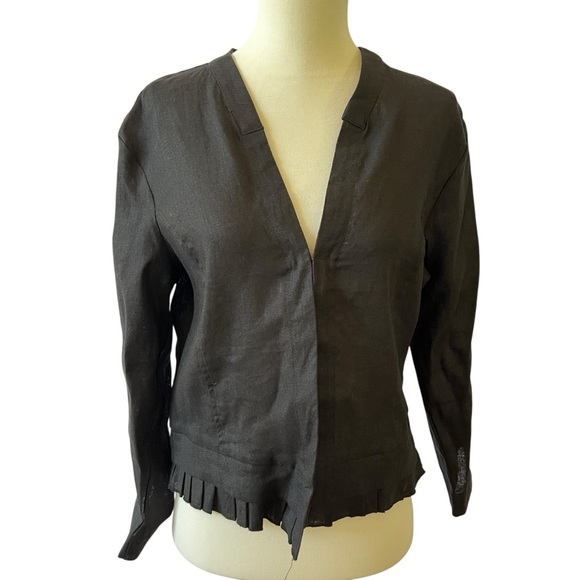 FOIL PLEAT DREAMS JACKET 6 LINEN LIGHTWEIGHT SINGLE CLASP CLOSURE RUFFLE HEM NWT - Picture 2 of 12